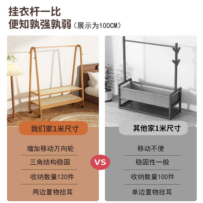 挂衣架实木落地家用卧室晚上床边放衣服简易置物架收纳衣帽架