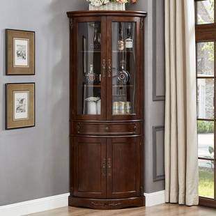 美式全实木角柜三角形欧式客厅墙角边柜转角柜拐角弧形酒柜玻璃门