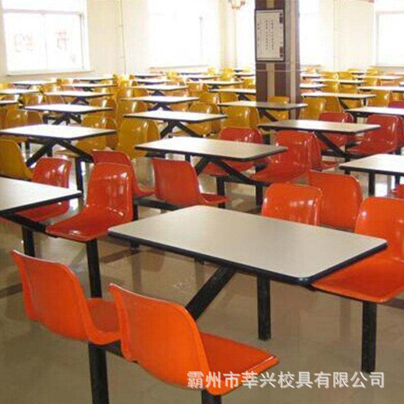 玻璃钢连体餐桌椅 学校食堂带靠背圆凳餐桌 工厂员工食堂餐桌