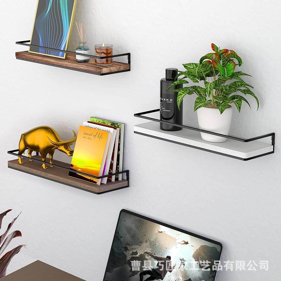 墙壁架木质置物料厨房香整QJ-1031理储存架铁木结合一字板挂墙收