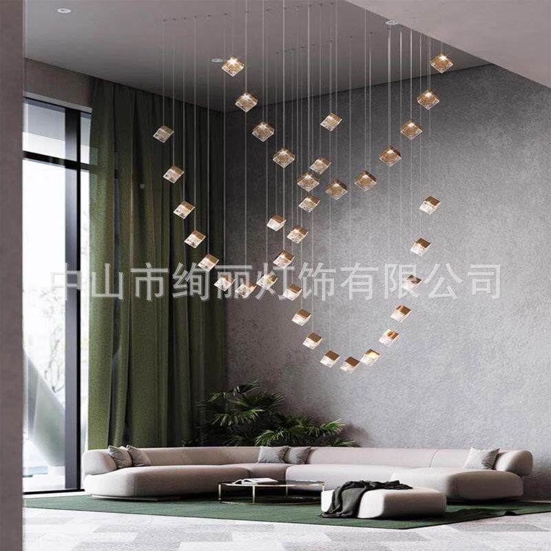 计师lo设t创意冰块床灯头橱窗餐厅吧台吊楼梯吊灯挑空86554复式楼
