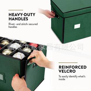 128格绿色圣诞球装饰品床底大号收纳盒双开盖600d布艺翻盖抽屉拉