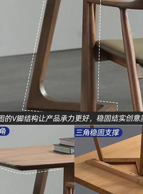 实木餐方桌家用长形书桌胡桃色奢MVB极简桌感洽谈茶广岛椅轻组合