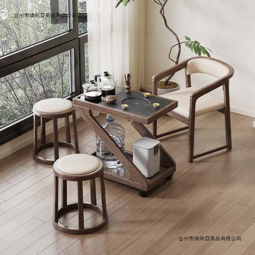 移动茶桌小茶台阳台家用实木茶车客厅茶几沙发边几烧水壶一体小型