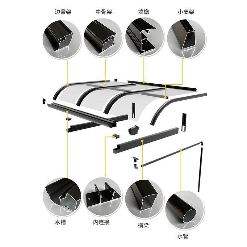合金雨棚露021台铝屋檐家用阳台窗板户防搭透明耐力停小车遮雨阳