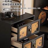 法式 中古厅风黑色复柜古香储云纱实木斗CNZ客餐边柜卧室物收纳卡