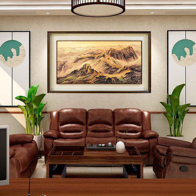新中式装ZH016城饰画客厅国办公室背山景挂画万里长铜版画画水铜