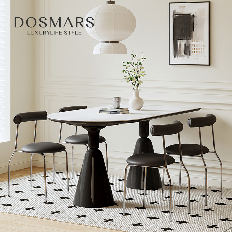 大司马 小户型餐桌家用餐厅奶油风黑色餐桌长方形岩板岛台餐桌