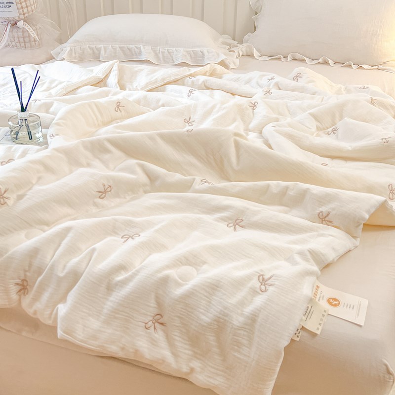 皱皱纱全棉空调被刺绣双人文艺水洗双层纱布夏季干爽空调被夏凉被