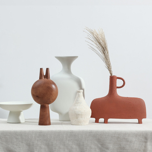 现代极简侘寂风陶瓷摆件书房客厅茶几桌面摆放样板间软装 艺术饰品