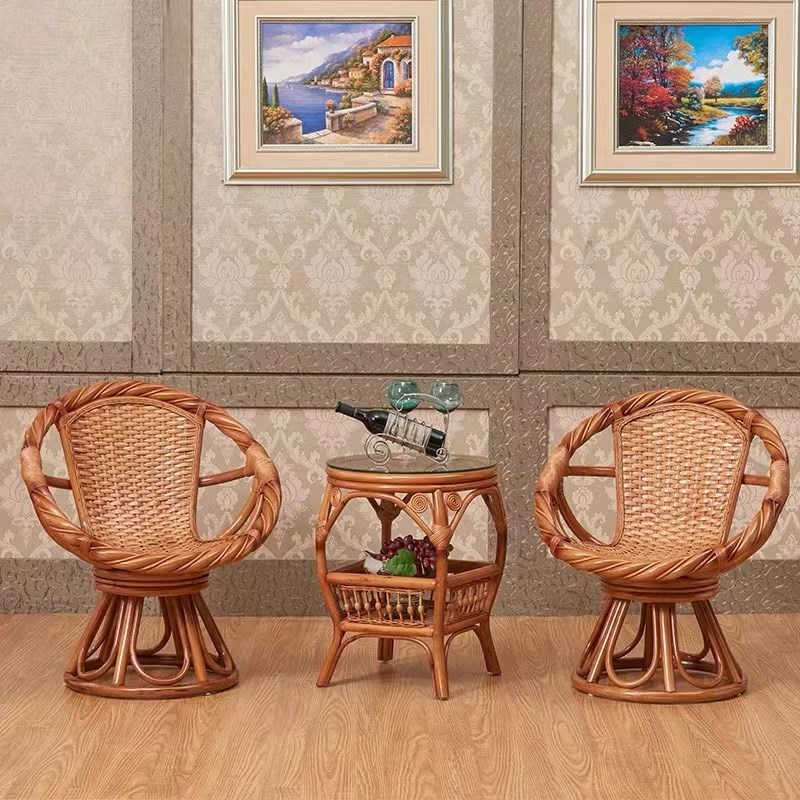 藤椅三件套真藤阳台椅客厅茶几桌椅旋转椅单人藤椅靠背椅藤编椅子
