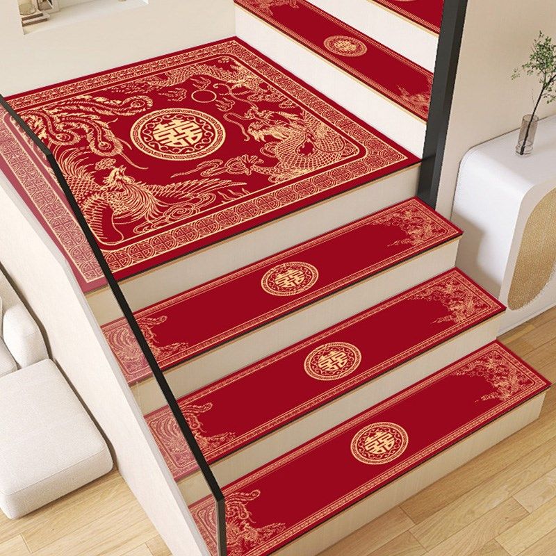 楼梯垫结婚踏步垫红色地毯免胶自粘台阶防滑地垫定制婚礼皮革吸水