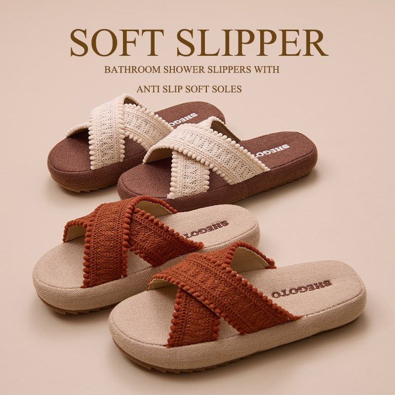 复古交叉绑带亚麻凉拖鞋女夏季室内家用防滑透气吸汗地板四季通用,居家布艺,居家亚麻拖鞋,淘宝优惠券,粉丝福利购,淘宝优惠卷