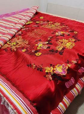 人老式包边棉花被手工条纹全棉子被里双结16185婚喜被丝子绸缎被