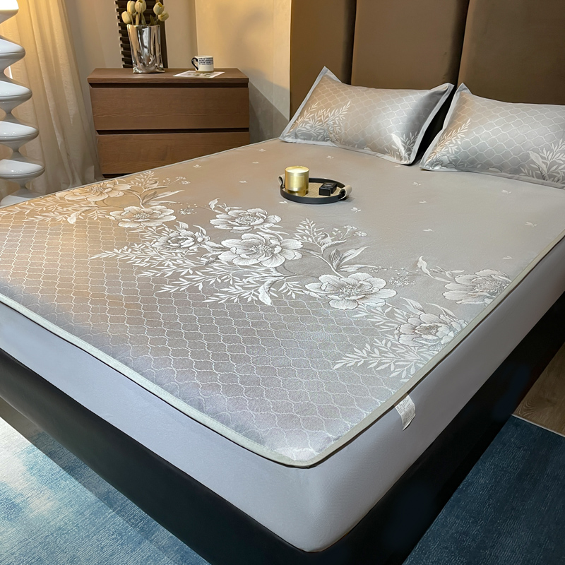 2023夏季新款提花冰丝凉席三件套床笠款可折叠水洗夏天空调软席子