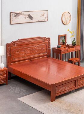 金花.梨木JSX全实床中式18榫卯格5木大床双人主卧1木.仿古雕花床