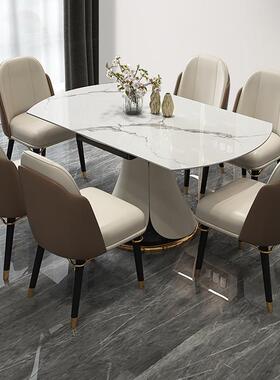亮光板圆餐桌轻奢小圆户型现代简约家用饭旋转伸AL-65636缩方岩两