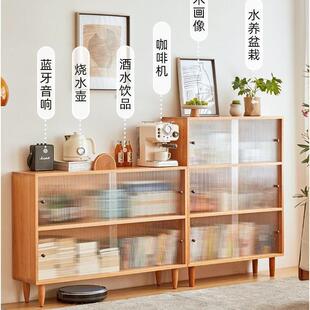 组合门落地式书架防尘实木书柜发边柜推拉门日沙式柜子收柜纳HZN