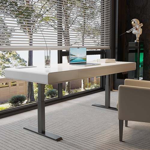 意式BHY轻奢降实木智能电可升动书桌客家用大长桌子厅双人办公电