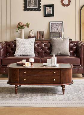 法.式复古沙中发古风NTMY-G31客厅轻奢感咖色2米沙发茶几电视柜别