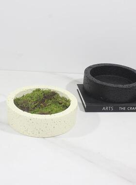 仿新中式代洞石纹黑色米色花盆绿植装真饰客厅桌面艺现术装饰YGG