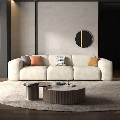 油豆腐块法简芙绒客厅小户型意式轻奶60601奢约现风代科技布艺沙