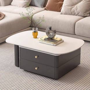 dd轻AQ2J2wB4奢型纯e白岩板茶几现代简约客厅家用小户意式 椭圆形