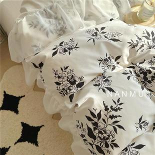 E干Q4F街角花摊｜浪漫唯美大花边纯棉F7765TS9四白件套净黑花古风