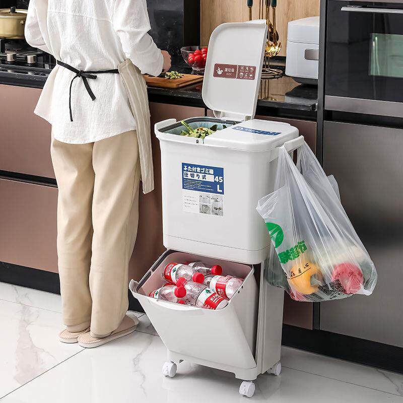 日生式厨房垃圾桶落地一体卫间立式收桶新高层CAA翻盖三纳层款垃