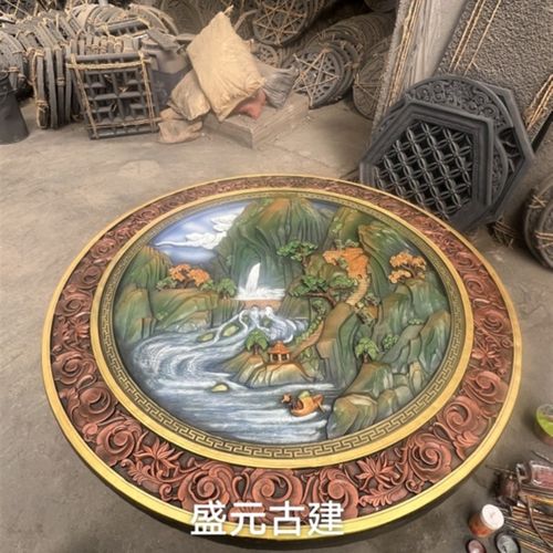 仿古彩绘砖雕浮雕影壁挂件定制砖雕字扁可彩绘中式屋顶装饰彩绘龙