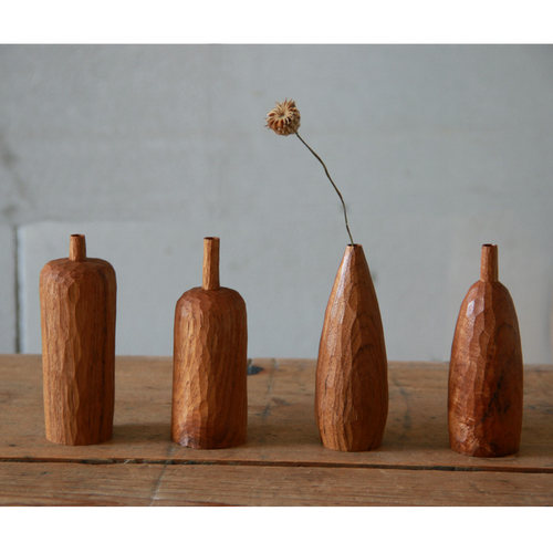 雨木缅甸柚木 手作 花器 纯手工雕刻 插花瓶 干花瓶 小花瓶