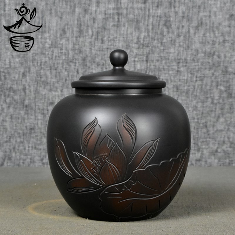 建水紫陶茶叶罐陶瓷密封罐家用小号散茶罐一斤装醒茶茶储存罐高档
