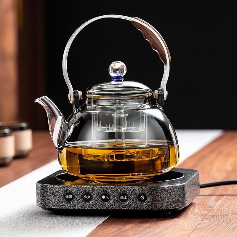 2024新款玻璃提梁蒸煮茶壶加厚养生壶电陶炉套装煮茶炉器家用烧水