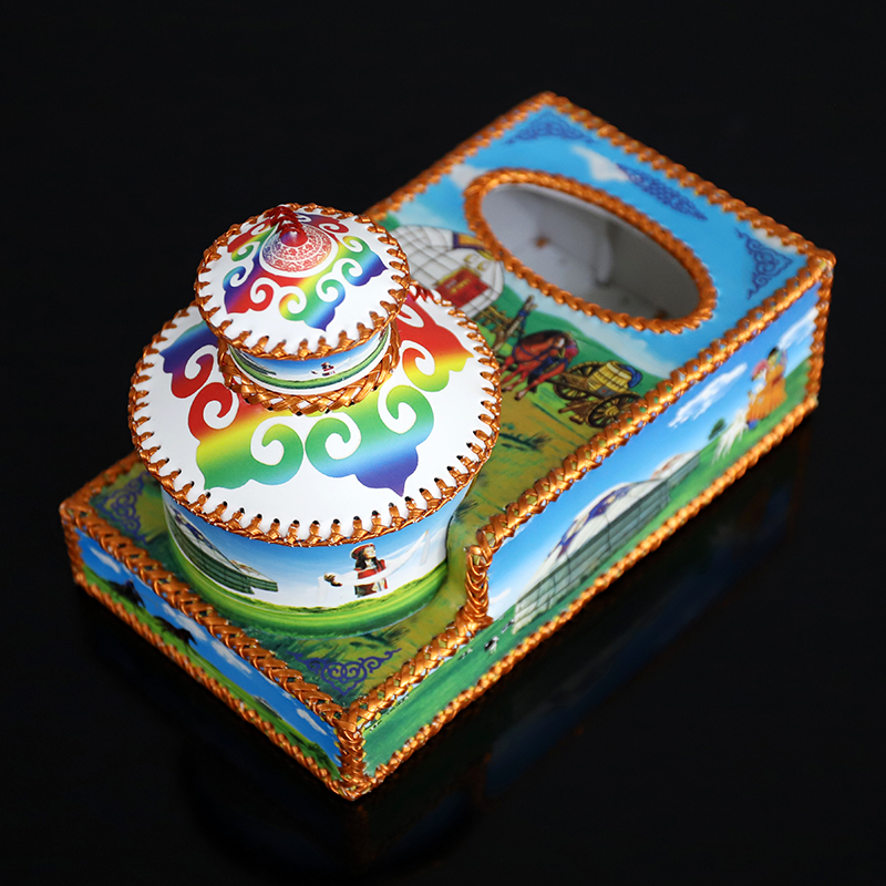 蒙古族特色纸巾抽纸盒牙签筒二合一蒙古包造型蒙餐餐具酒店用品