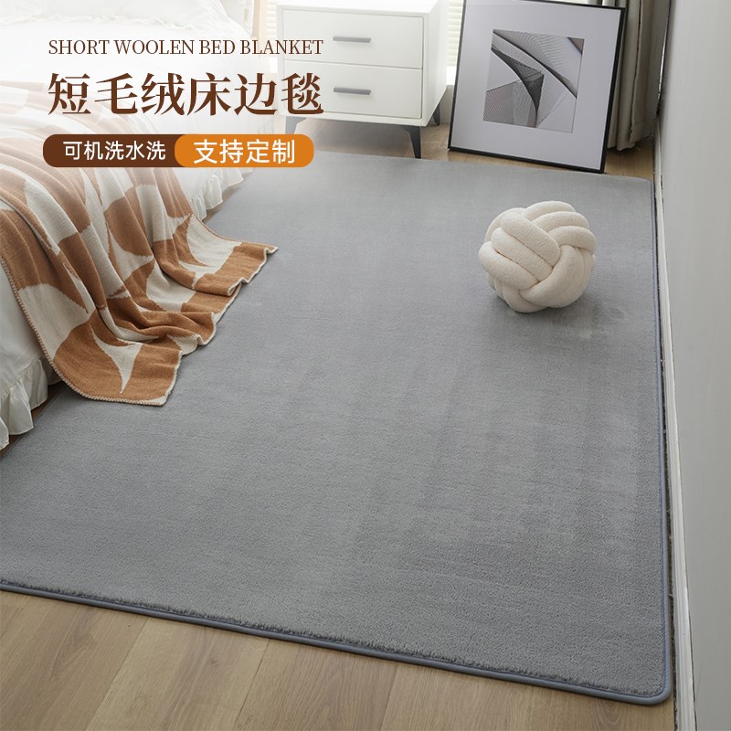 卧室床边地毯202新款短毛绒客厅沙发地垫可机洗纯色卧室满铺垫子