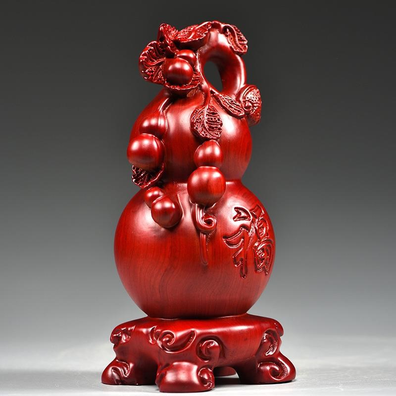 红花梨实木质雕刻葫芦摆件大号红木家居客厅电视柜装饰品工艺品