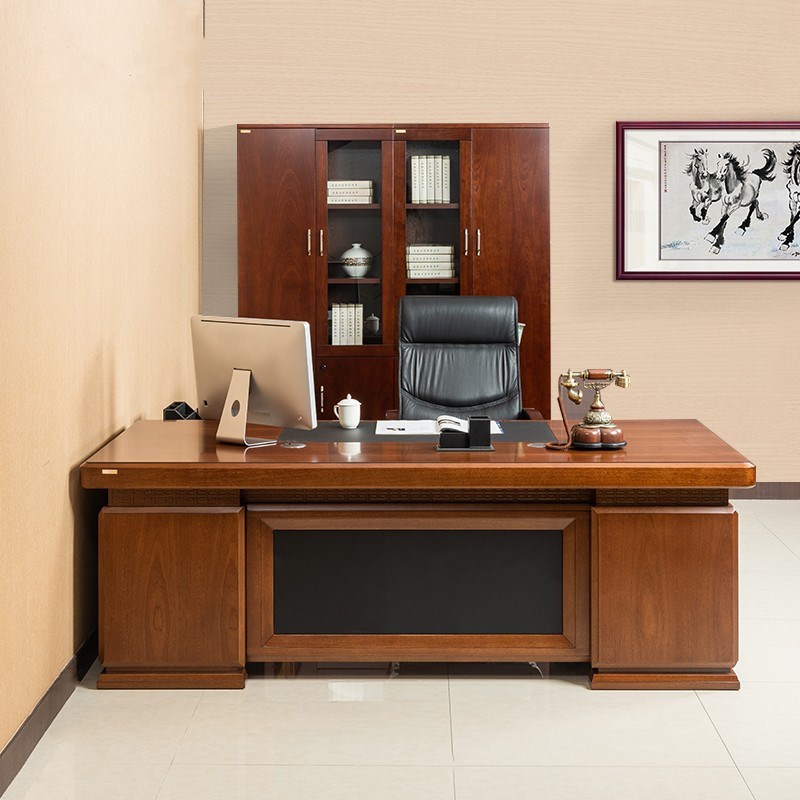 广东中山品质办公现代中式油漆大班台行政主管桌胡桃原木色回字纹