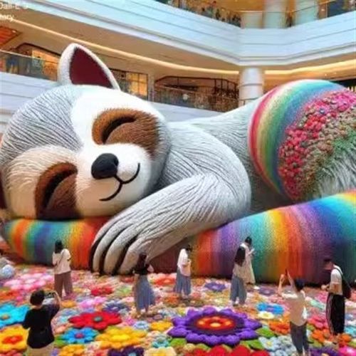 大型商场门口美陈猫咪摆件泡沫雕塑婚庆道具城堡3D植绒熊模型定制