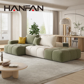 奶油系侘寂风拼色泰迪绒布沙发客厅小户型宽座深乳胶科技布艺沙发