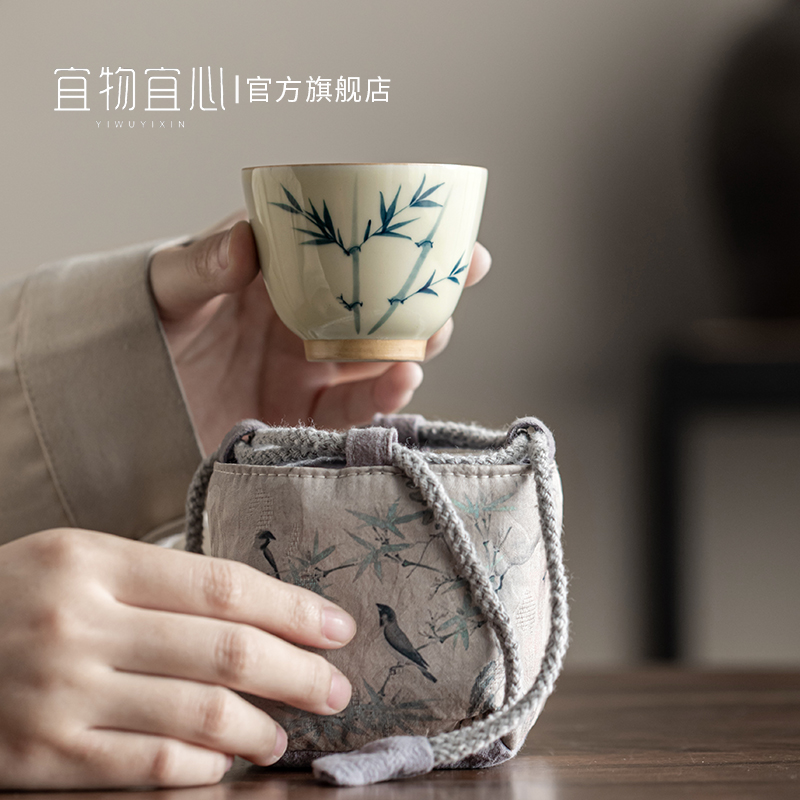 手绘竹韵杯子茶杯女主人杯大号陶瓷单杯茶盏盖碗茶具个人专用高档