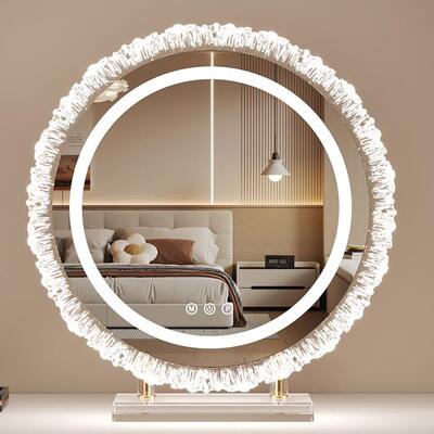 化妆带灯ld异e形台式镜桌面梳妆台镜子旋转梳镜F9857TSS智妆能触