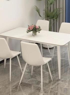 意式长极简岩板餐桌用小户型现代方形组家合黑色餐椅ZDX桌子全黑