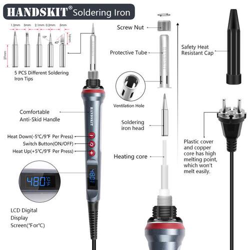 0W大TRB功率n数显LCD电烙铁110V/220V9温可调度4芯焊锡hadskit