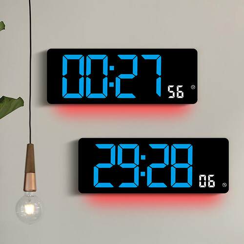 137.寸客厅挂钟多LED电AL848324功子钟大尺寸闹钟温湿度时钟氛围