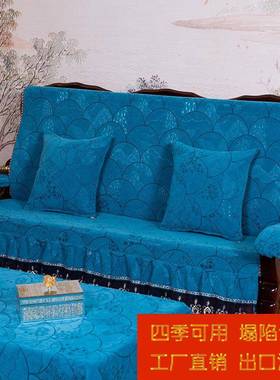 秋加厚红实木沙发PTO垫带靠背连体木质春椅子垫滑防四季海绵中式