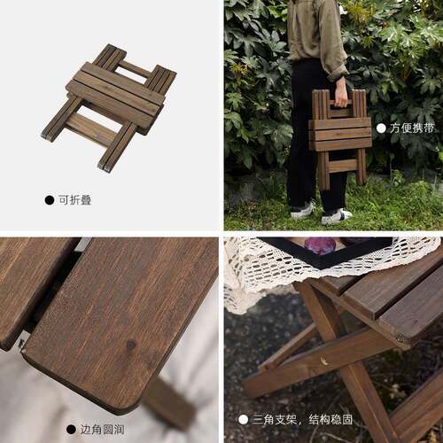 L野餐折MEC叠桌子户便捷森系甜品7台驾实木桌露营自游野餐桌外小