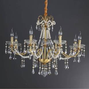 餐厅卧全灯具 别墅客厅式 法水DER晶珍珠吊铜灯美室式 欧式