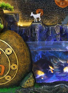 大型假流水摆件喷水泉鱼缸中式客厅办公山水幕墙屏风循环tb-75378