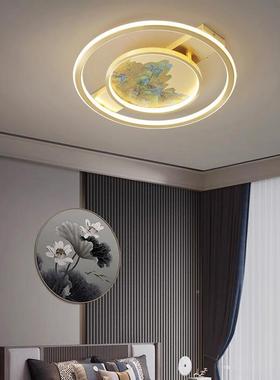 现山代风厅格新中式全吸顶UPB灯客灯铜餐厅灯卧室灯创意装饰中灯