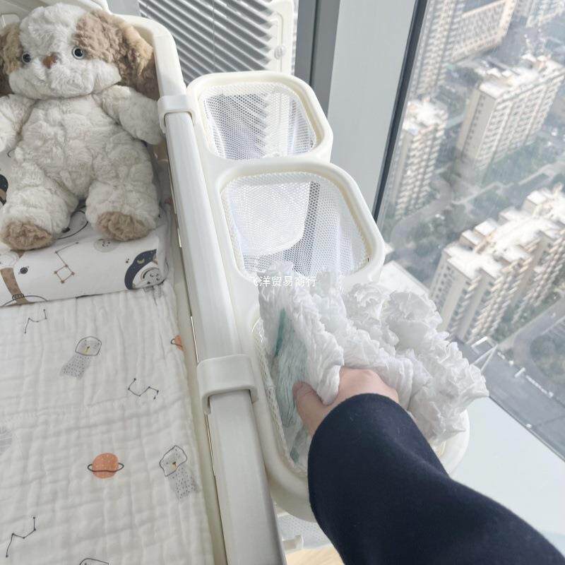 宝宝婴儿尿边收纳挂篮头尿不湿挂袋置物架悬挂网兜纸布床挂篮储床